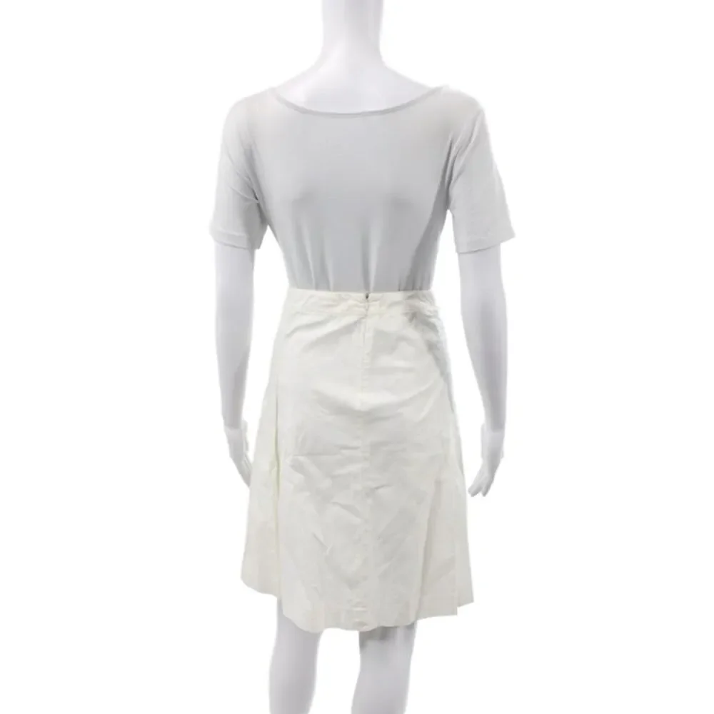 Miu Miu Women White A-Line Knee Length Cotton Skirt Zip Size 44